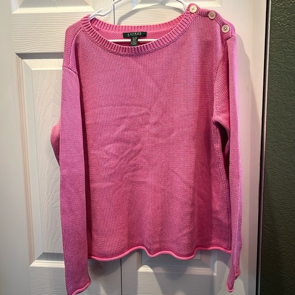 Lauren Ralph Lauren Tops - Ralph Lauren Pink Cotton Blend long sleeve sweater oyster button collar